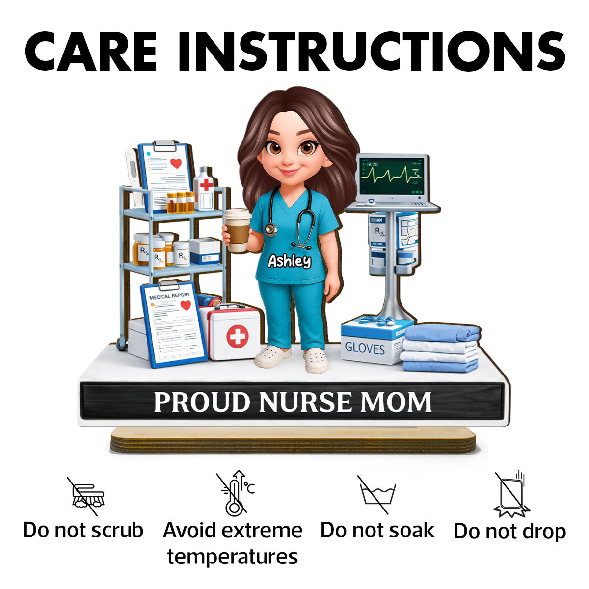 Proud Nurse Mom - Personalized 2-Layered Wooden Plaque - Gift For Mom, Grandma