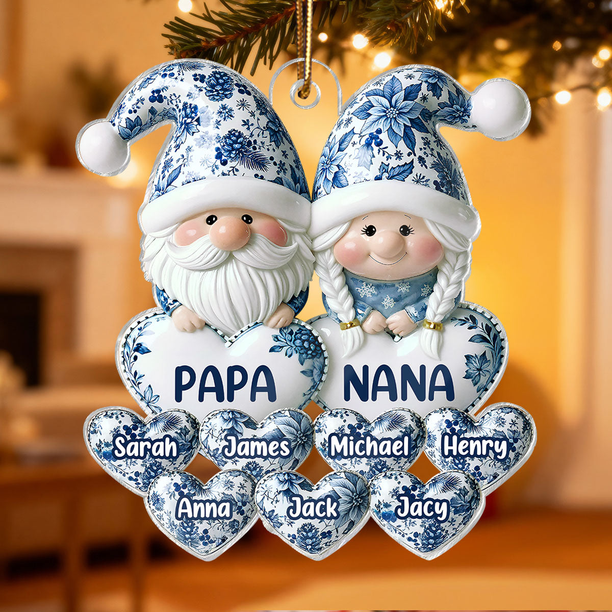 3D Effect Timeless Vintage Toile De Jouy Gnome Grandparents - Personalized Acrylic Ornament - Gift For Grandparents