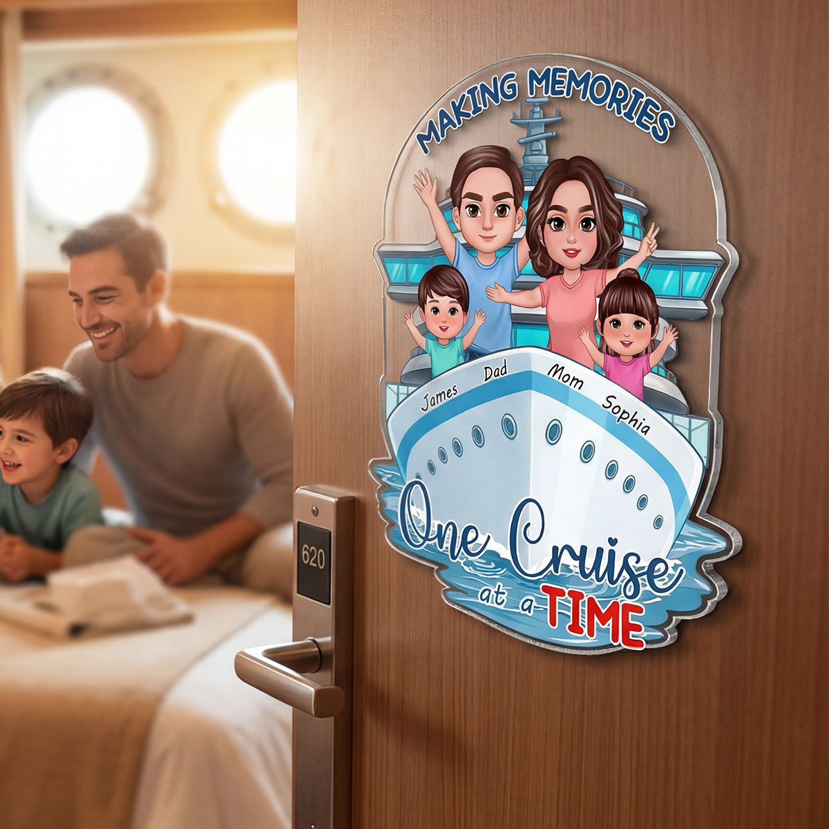 Making Memories One Cruise At A Time Happy Family - Personalized Cruise Ship Door Magnet - Family Cruise Trip Keepsake