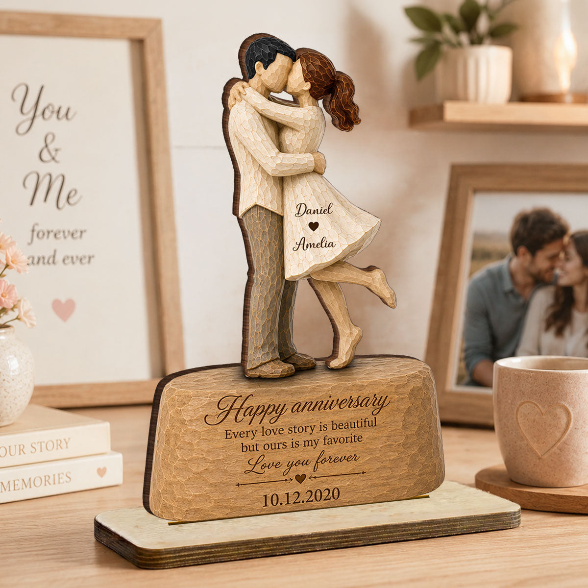 Our Love is Our Favorite - Personalized 2-Layered Wooden Plaque - Couple Heartfelt Anniversary Gift for Her, for Him