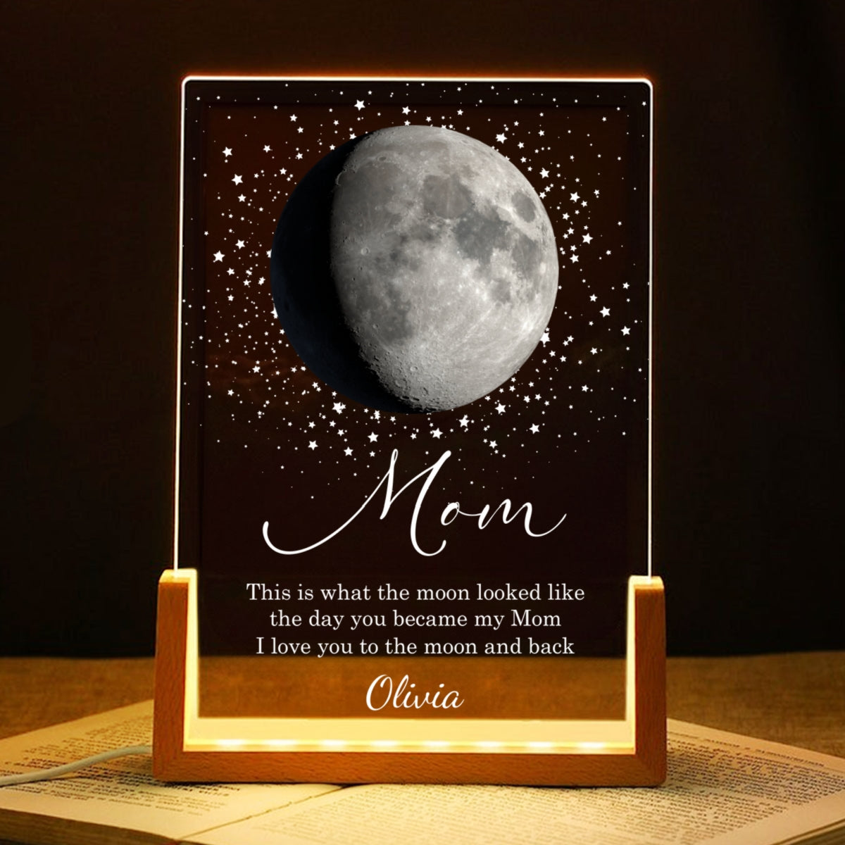 This is What the Moon Look Like the Day You Became My Mom - Personalized LED Night Light - Sentimental Gift for Mom