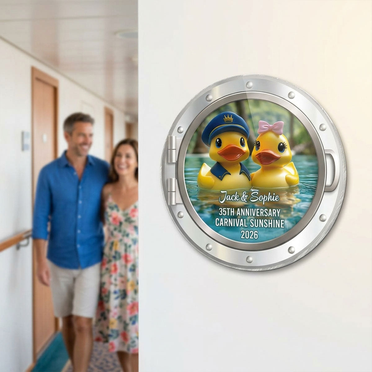 Rubber Duck Couple Anniversary Cruise - Personalized Cruise Door Acrylic Magnet - Cruise Trip Keepsake