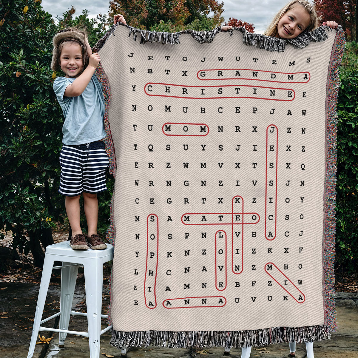 Family Name Word Search - Personalized Woven Blanket - Mother's Day Gift For Grandma, Family Gift
