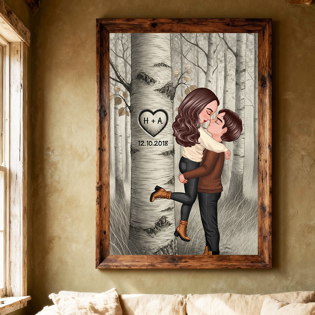 Carved in My Heart Custom Couple Art Print - Personalized Poster - Sentimental Valentine's Day Gift for him, for her