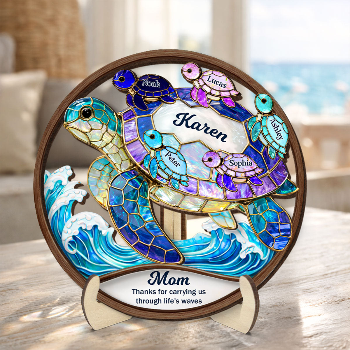 Thanks for Carrying us Through Life's Waves - Personalized 2-Layered Wooden Plaque - Mother's Day Gift for Mom, Wife
