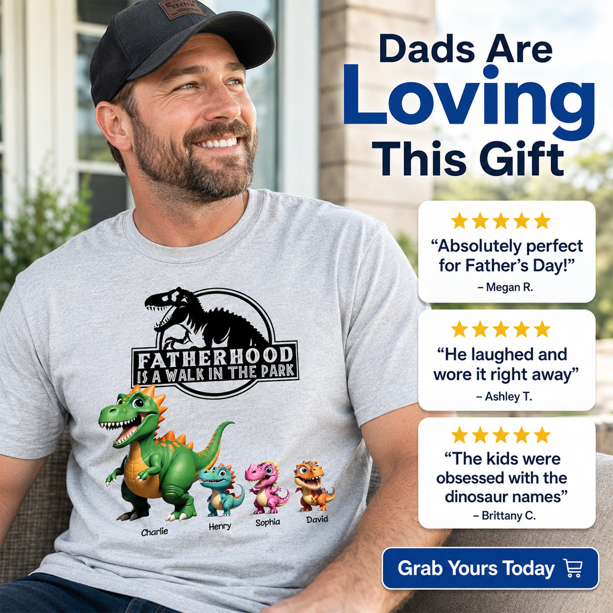 Fatherhood Is A Walk In The Park Custom Cartoon Dinosaurs - Personalized Shirt - Father's Day Gift For Husband, Dad