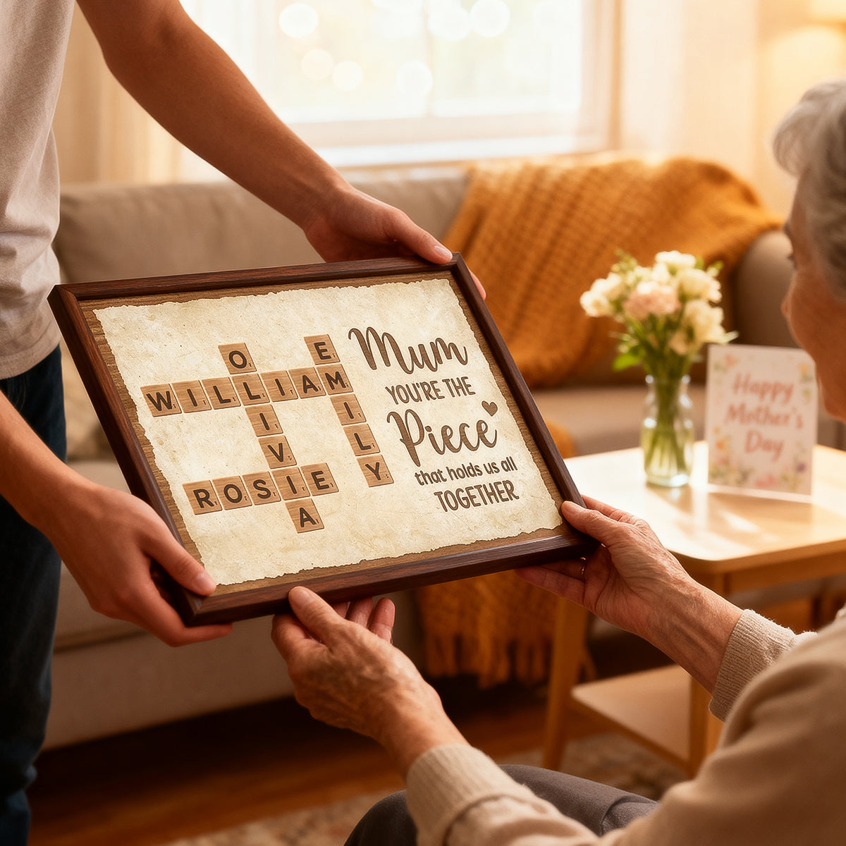 Mum You're The Piece That Holds Us All Together Crossword Puzzle Art - Personalised Poster - Mother's Day Gift for Mum