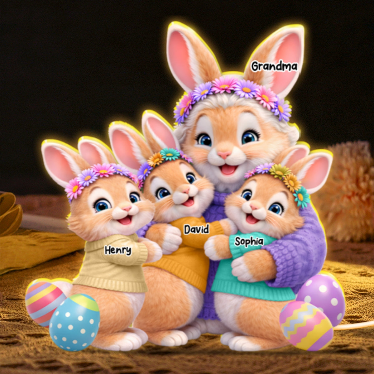 Bunny Easter Grandma with Grandkids' Names - Personalized Light Box - Easter Decor for Grandma