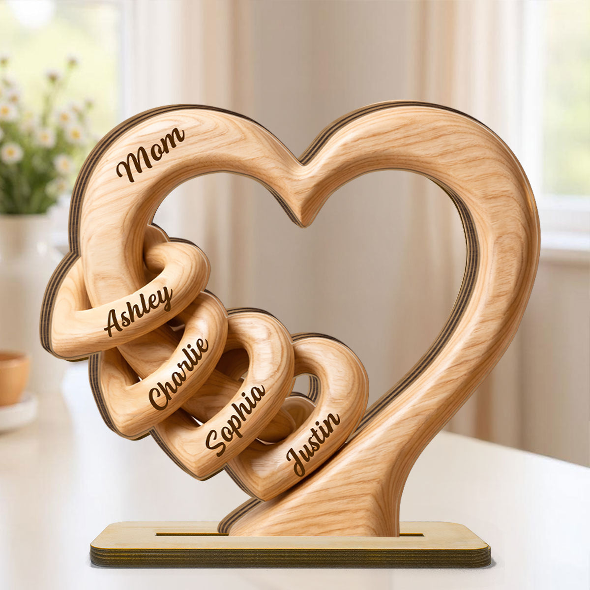 Mom Grandma Heart 2D Flat Plaque - Personalized 2-Layered Wooden Plaque - Sentimental Mother's Day Gift for Mom, Wife