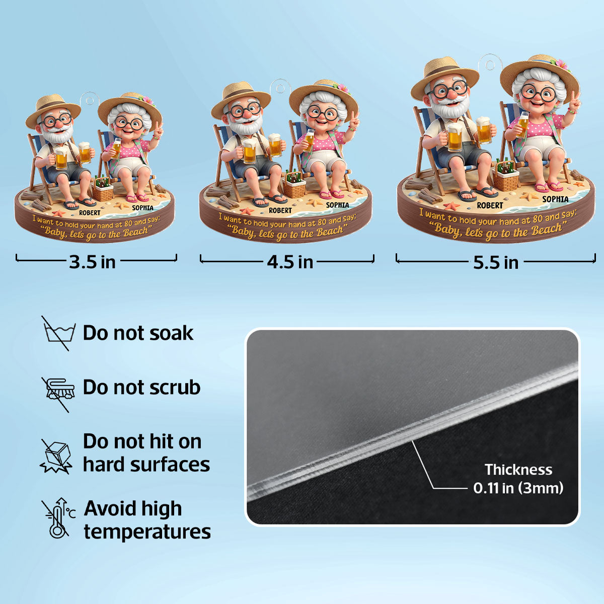 3D Effect Old Couple Baby Let's Go to the Beach  - Personalized Acrylic Car Hanger - Sentimental Gift for him, for her