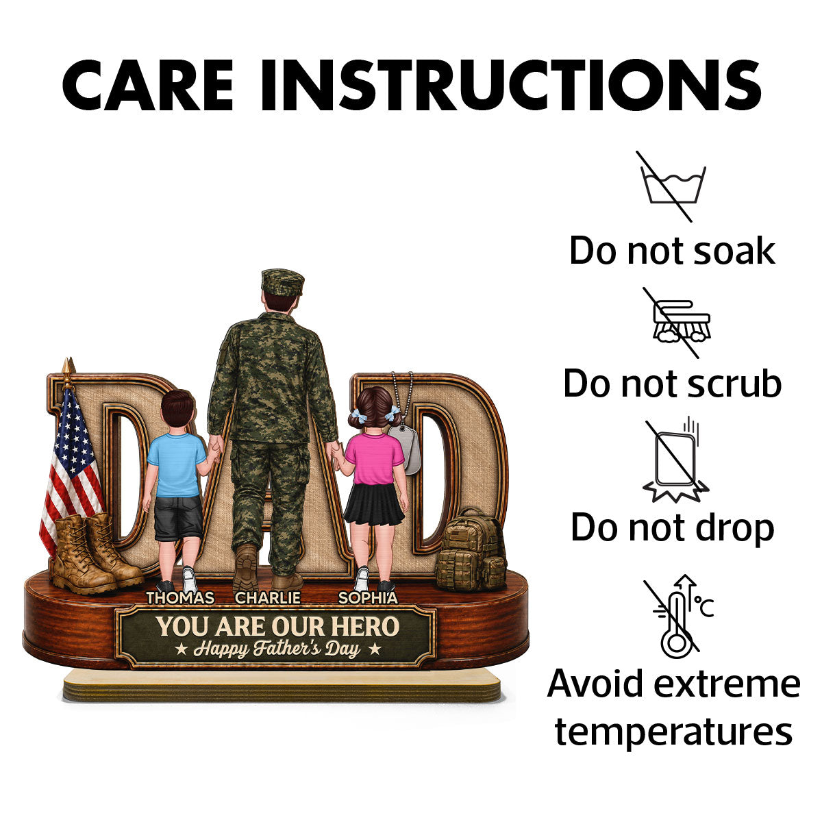 Proud American Army Dad You Are Our Hero - Personalized 2-Layered Wooden Plaque -  Gift For Dad, Husband