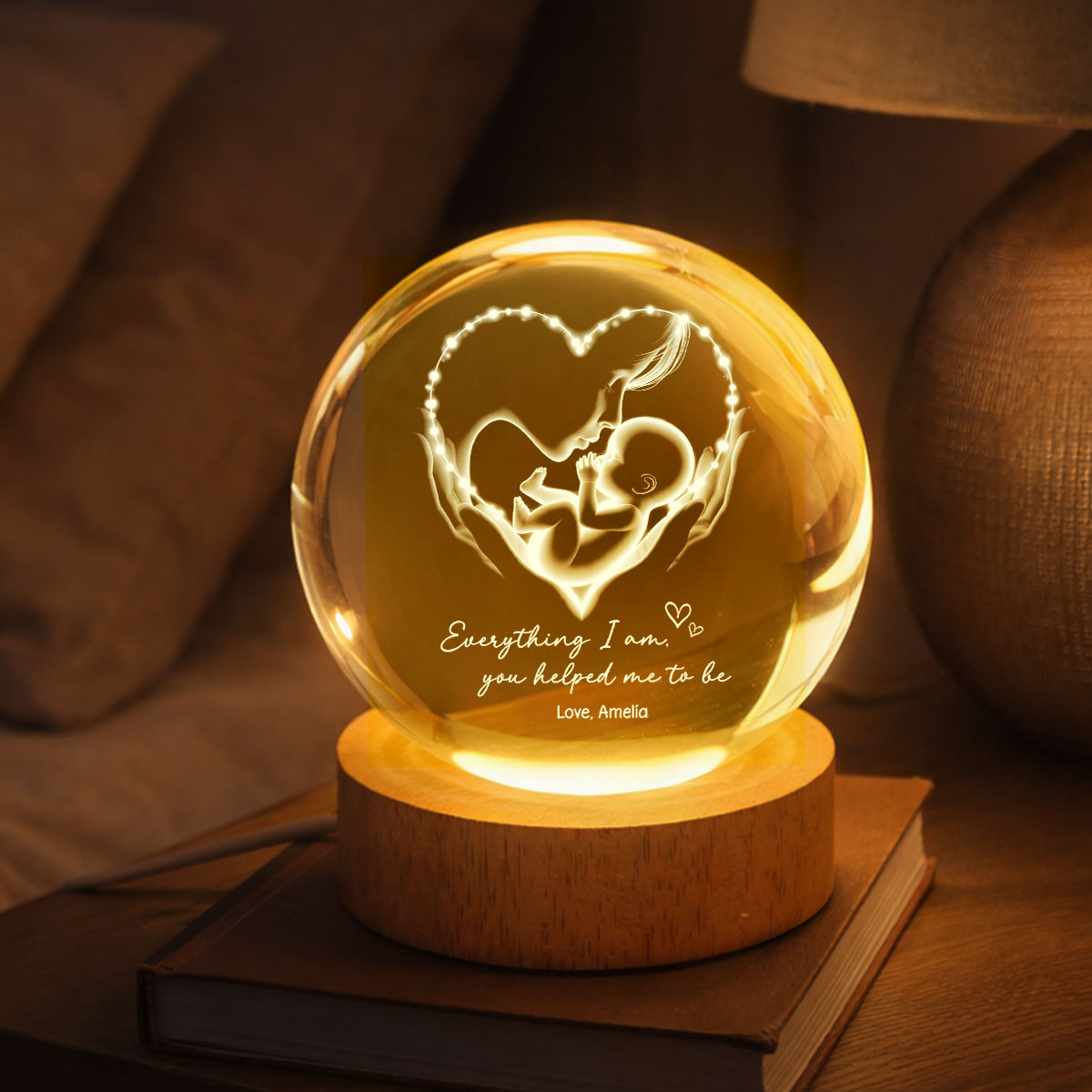 Everything I Am You Helped Me To Be Mom - Personalized Crystal Ball LED Night Light - Heartfelt Mother's Day Gift for Mom