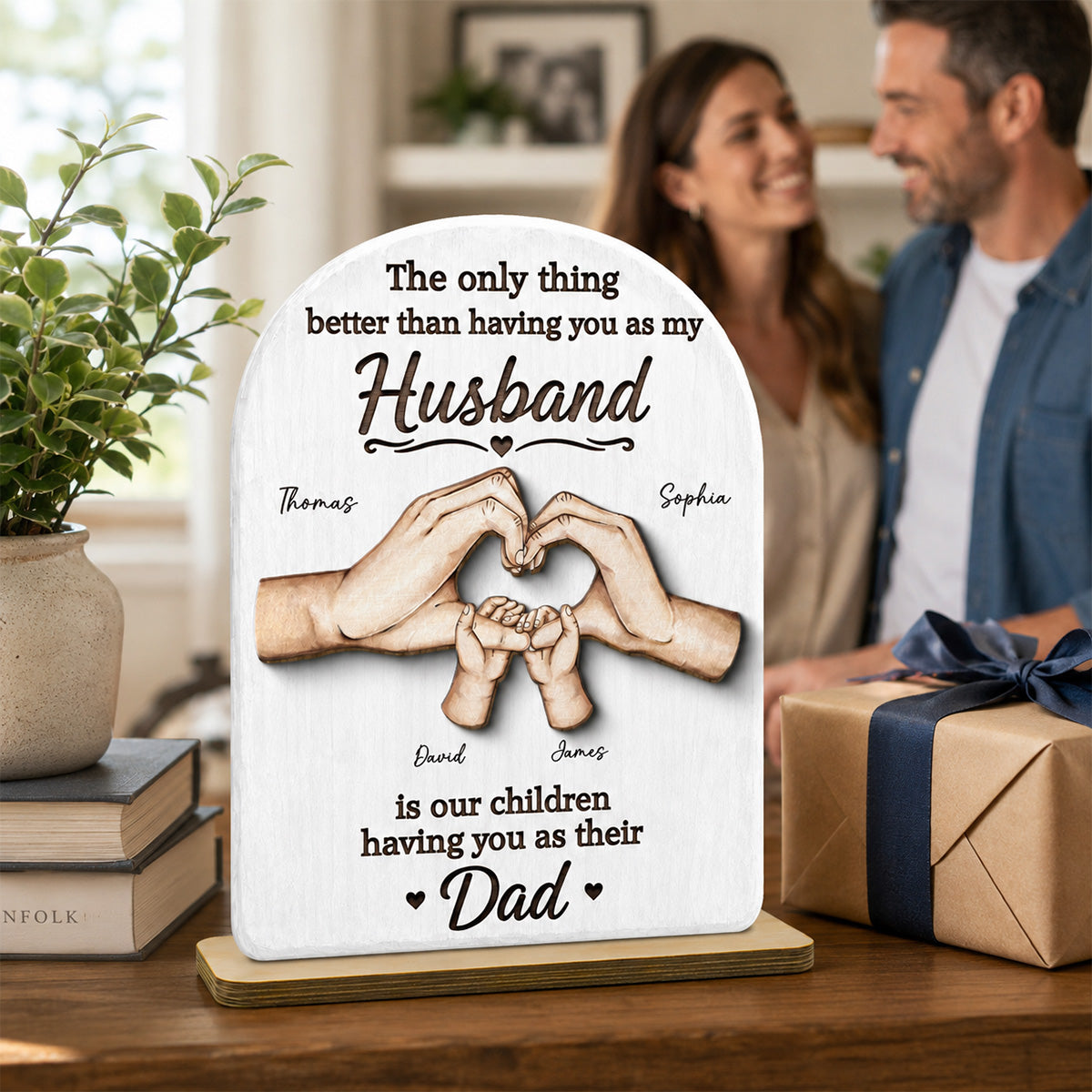 The Only Thing Having You As My Husband Family Hands - Personalized 2-Layered Wooden Plaque -  Gift For Husband