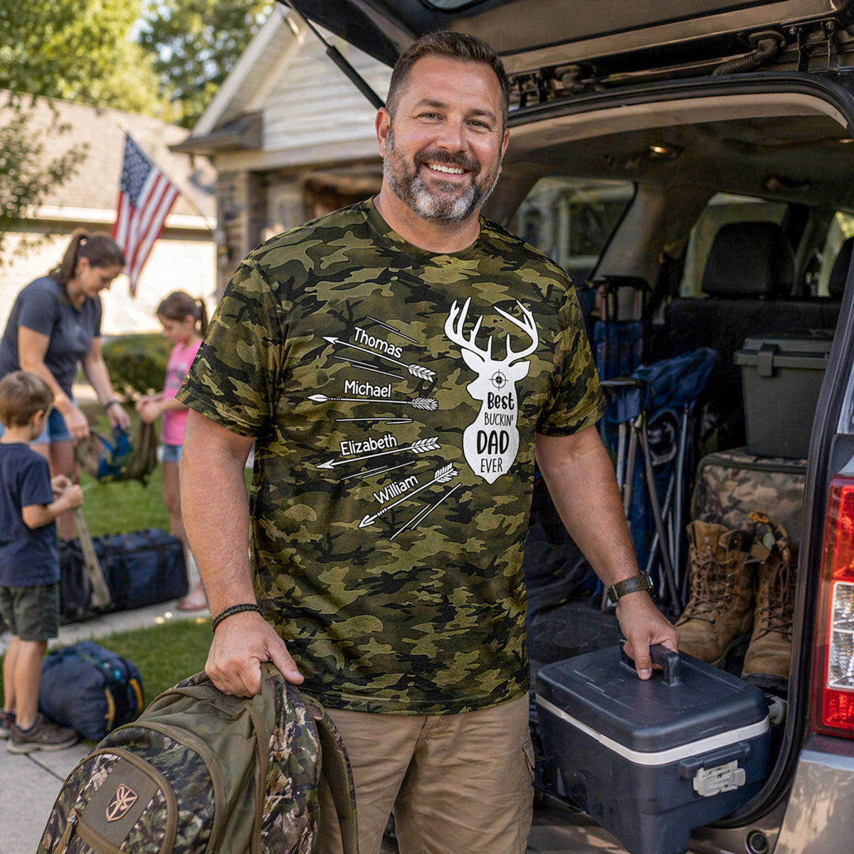 Best Buckin' Dad Grandpa Ever Kid Custom Name Camo Pattern - Personalized Shirt - Father's Day Gift For Hunting Dad