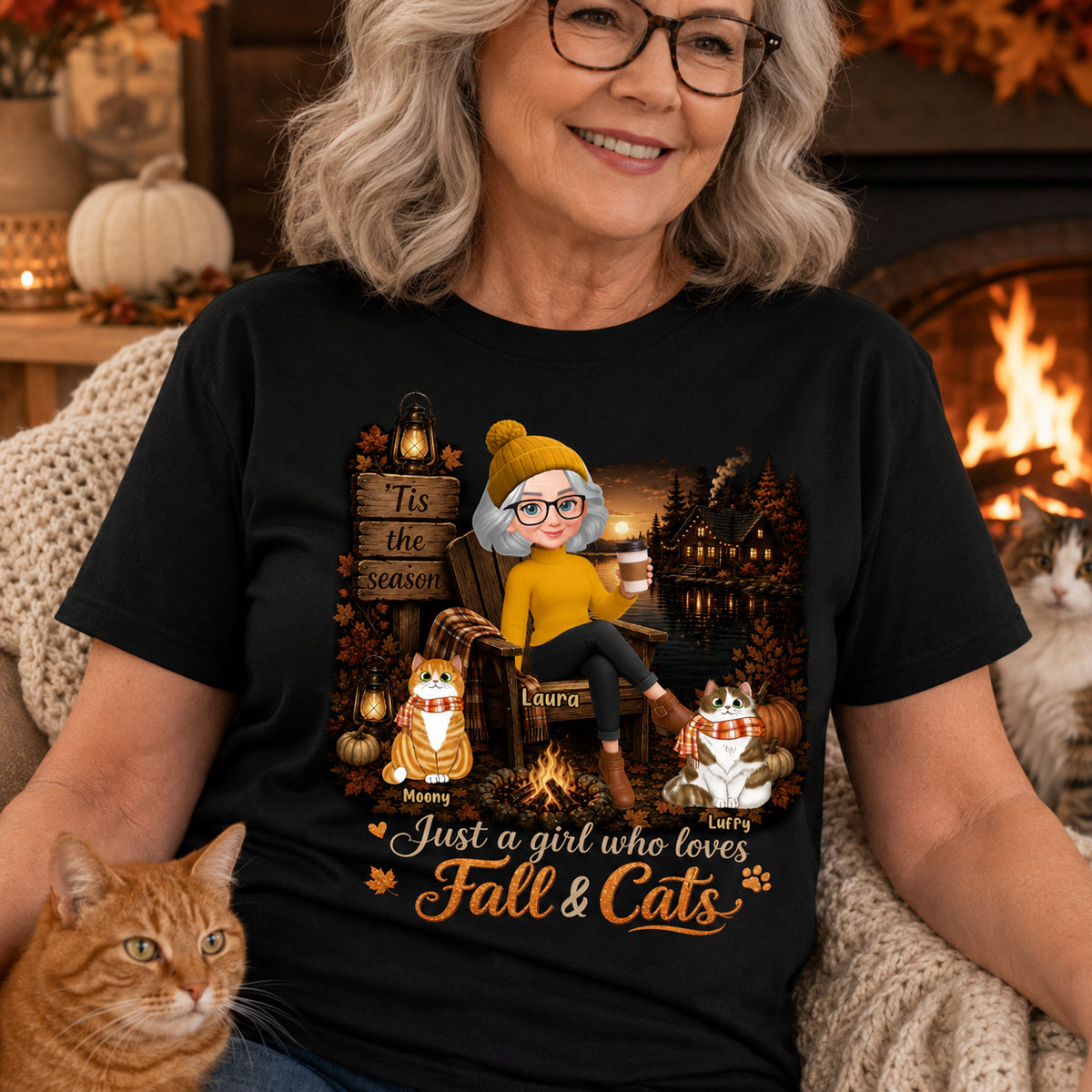 Just a Girl Who Loves Fall & Cats - Personalized Shirt - Cozy Fall Tee for Cat Moms