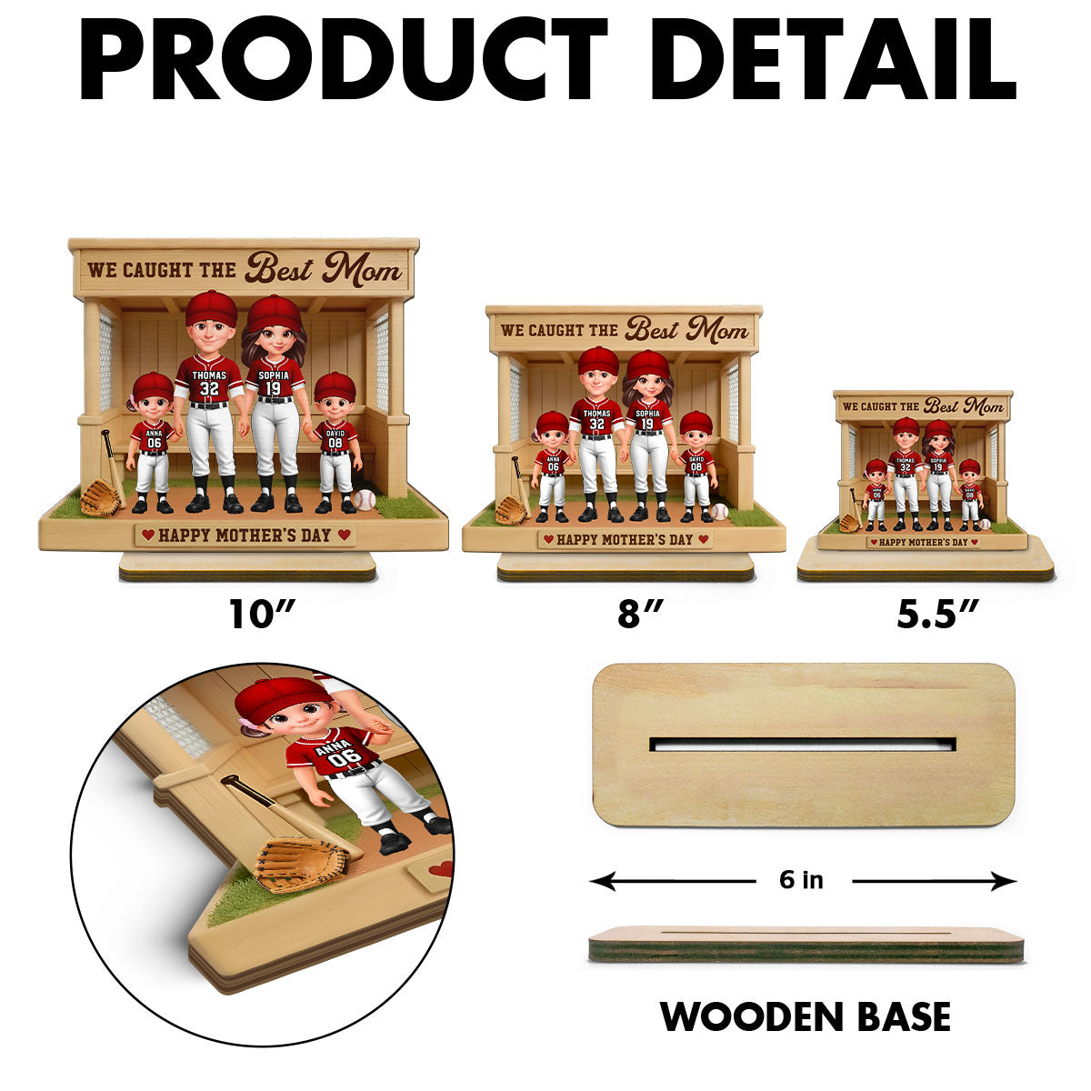 Baseball Softball Dugout We Caught The Best Mom - Personalized 2-Layered Wooden Plaque - Mother's Day Gift For Baseball Mom, Wife