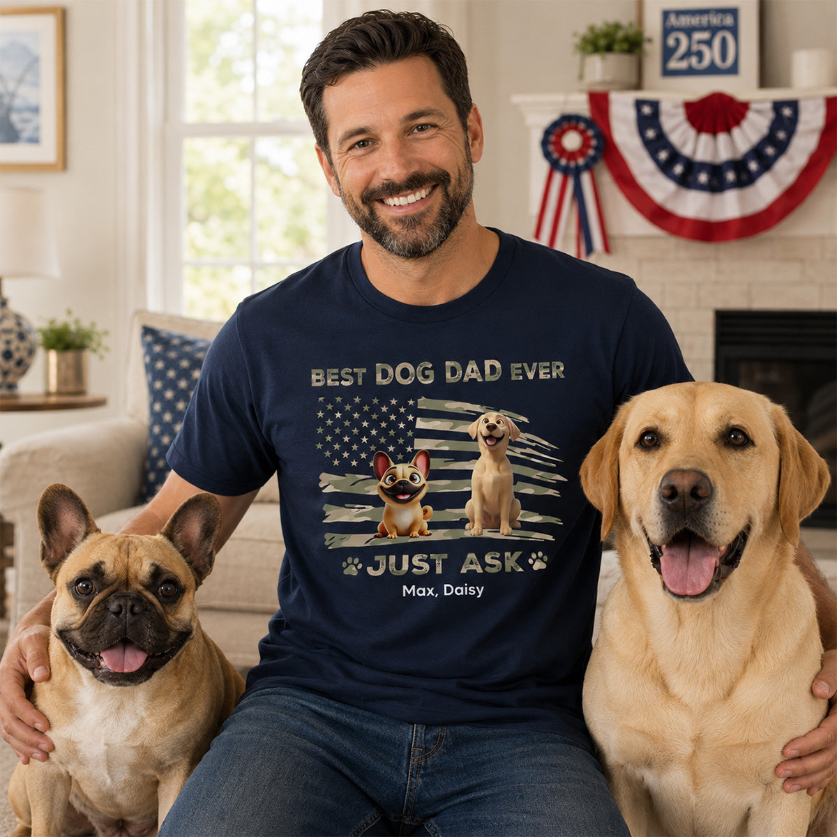 Best Dog Dad Ever Nation Flag - Personalized Shirt - Father's Day Gift For Dog Dad, Patriotic 4th Of July Gift, USA 250th Anniversary