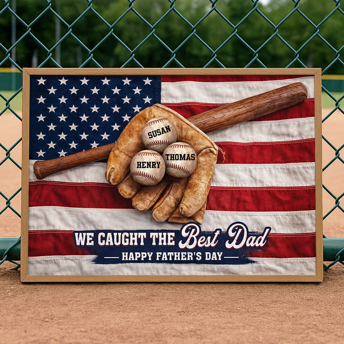 Baseball Nation Flag We Caught The Best Dad - Personalized Poster - Father's Day Gift for Dad, Husband