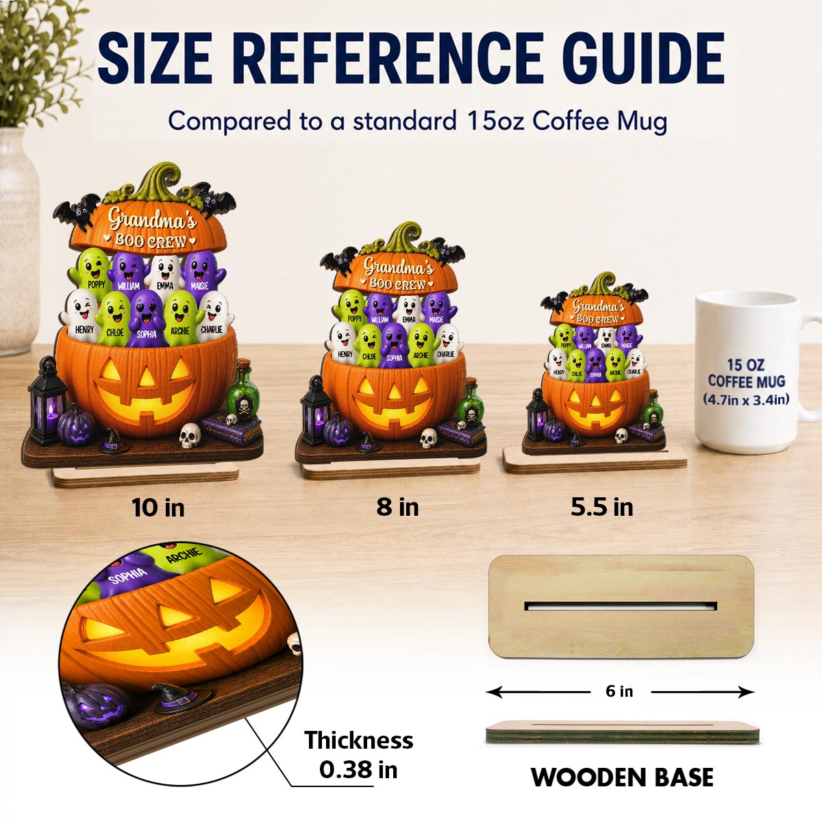 Funny Grandma Boo Crew 2D Flat - Personalized Wooden Plaque - Halloween Decoration