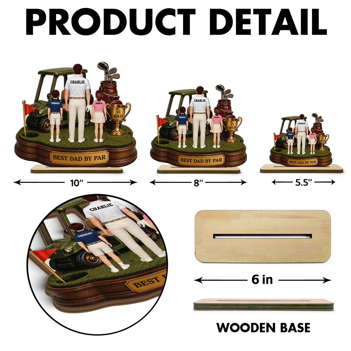 Best Dad By Par Golf Dad & Kids - Personalized 2-Layered Wooden Plaque -  Gift For Dad, Husband
