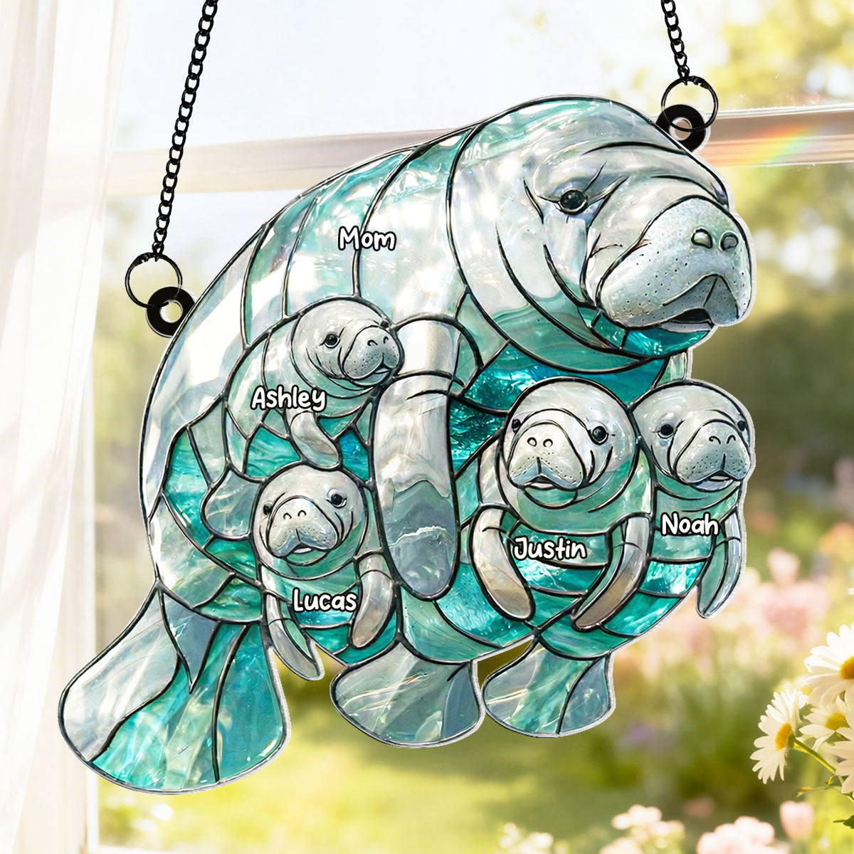 Manatee Mom and Kids - Personalized Acrylic Suncatcher - Heartfelt Mother's Day Gift for Mom, Wife