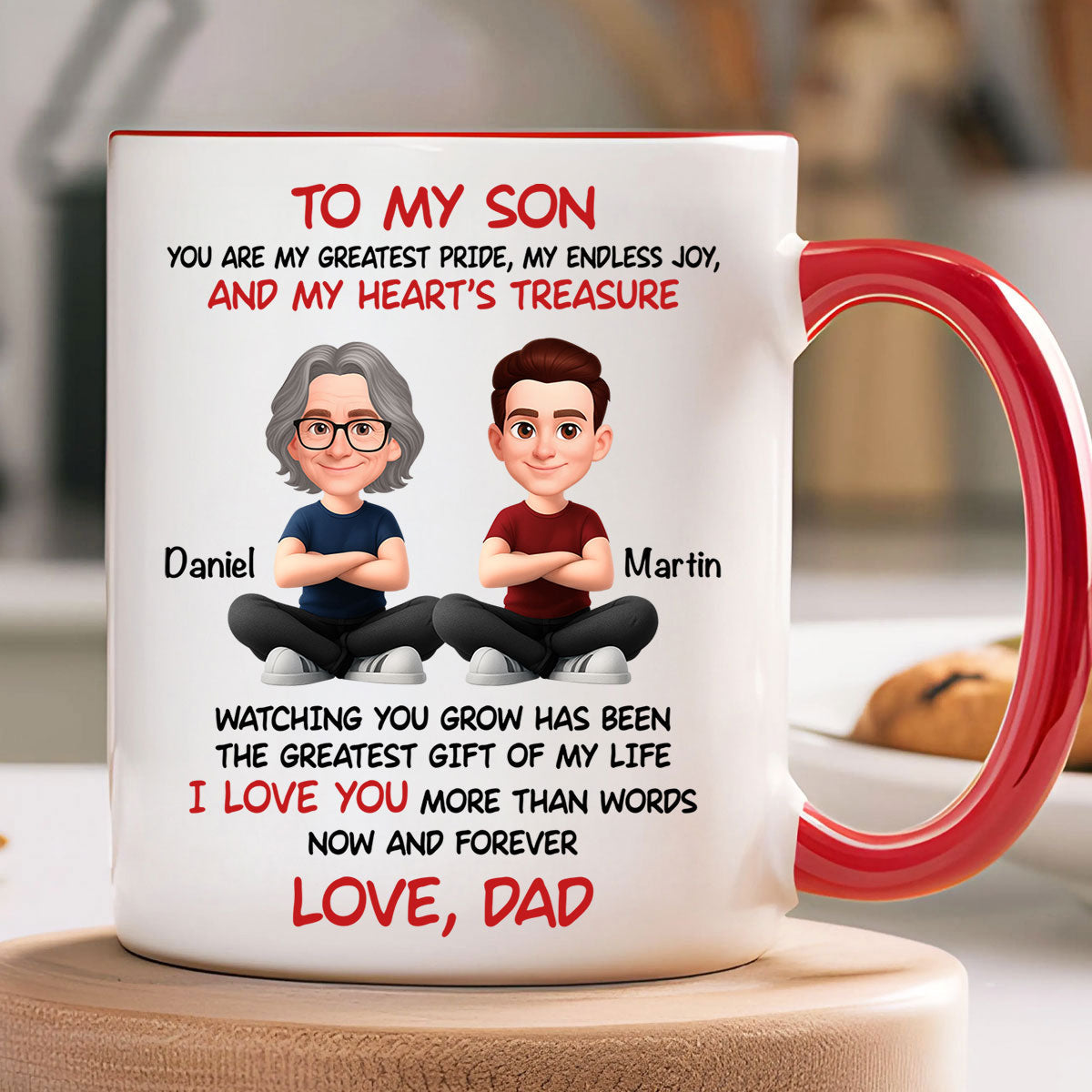 To My Son My Heart's Treasure - Personalized Mug - Christmas Gift from Dad to Son