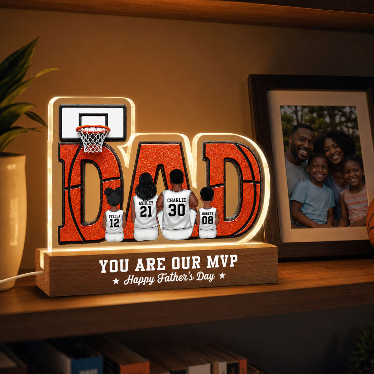 Basketball Dad Legend Daddy's Dream Team - Personalized Acrylic Block LED Night Light - Father's Day Gift For Dad, Husband, Basketball Fans