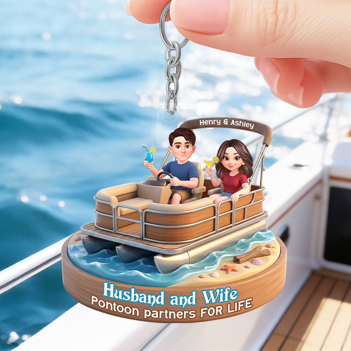 Husband and Wife Pontoon Partners for Life - Personalized Acrylic Keychain - Gift for him, Gift for her