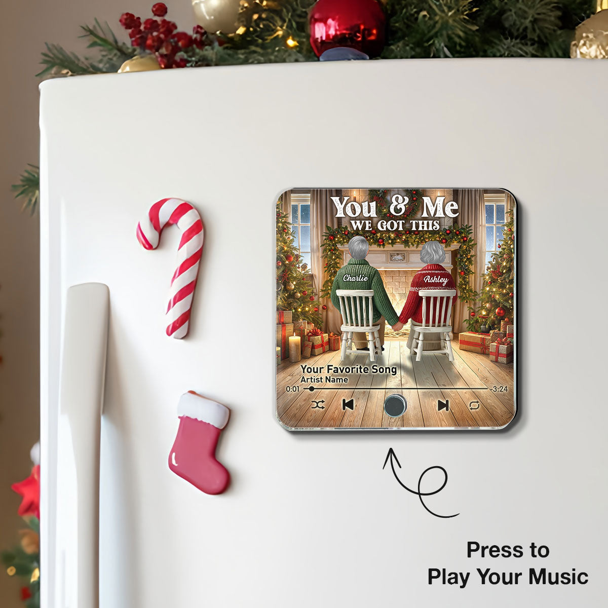 Couple Growing Old Together Christmas - Personalized Music Fridge Magnet - Christmas Gift For Couple