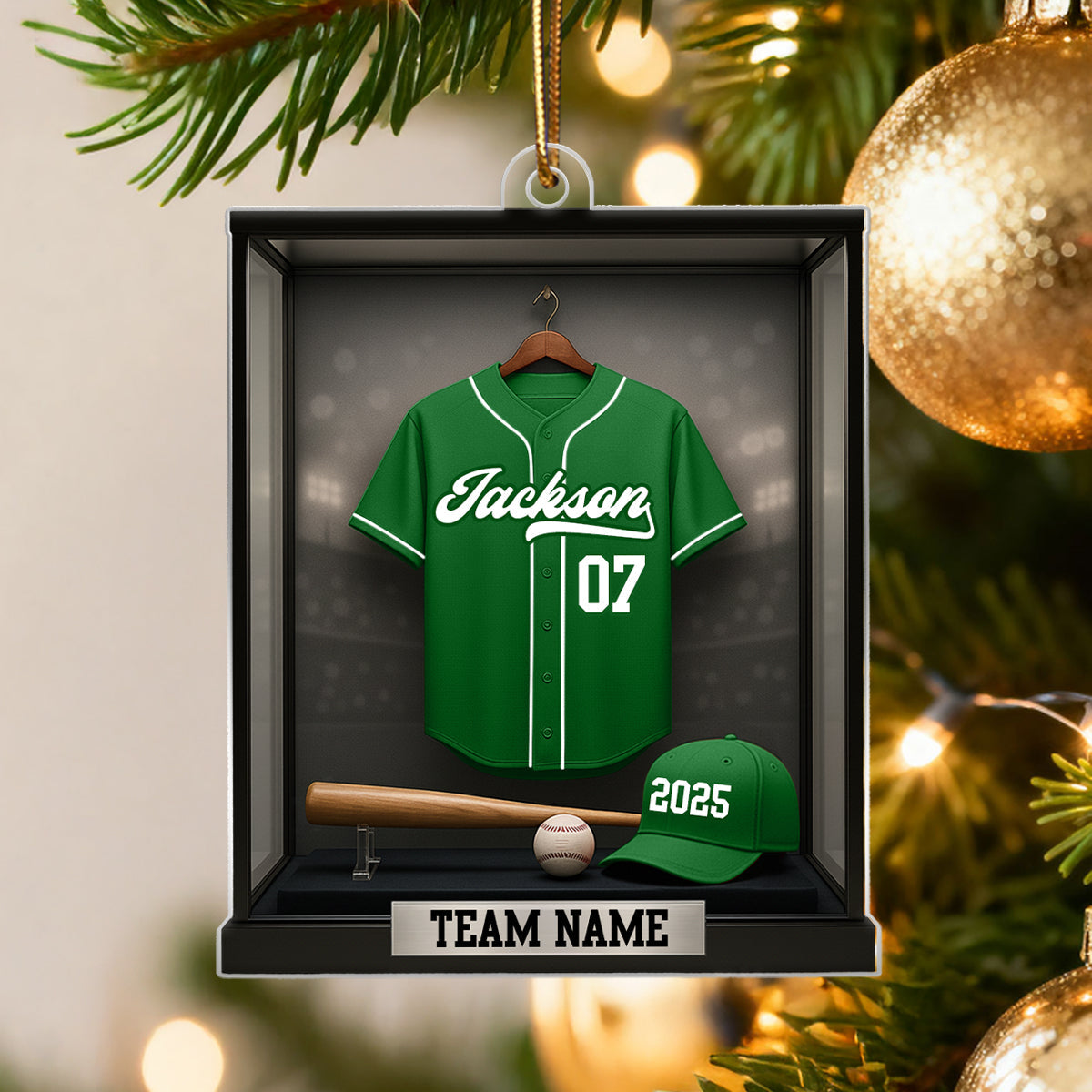 Baseball Memorabilia Display in Museum 3D Effect - Personalized Acrylic Ornament - Christmas Gift for Sons, Daughters, Grandkids