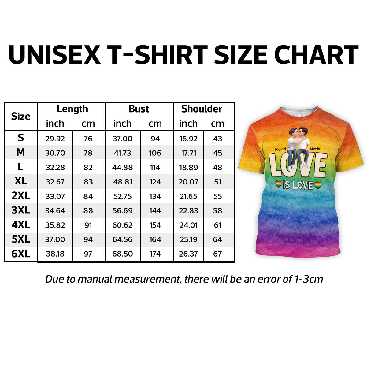 LGBT+ Watercolor Flag Couple Love Is Love - Personalized Shirt - Matching Shirts For Couple, Happy Pride Month