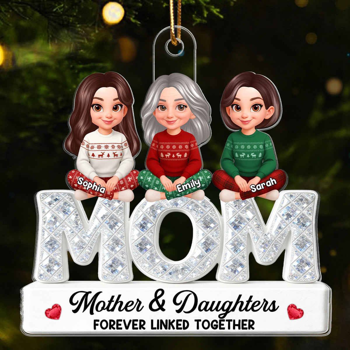 3D Shining Effect Mom And Daughters - Personalized Acrylic Ornament - Christmas Gift For Mom, Daughters