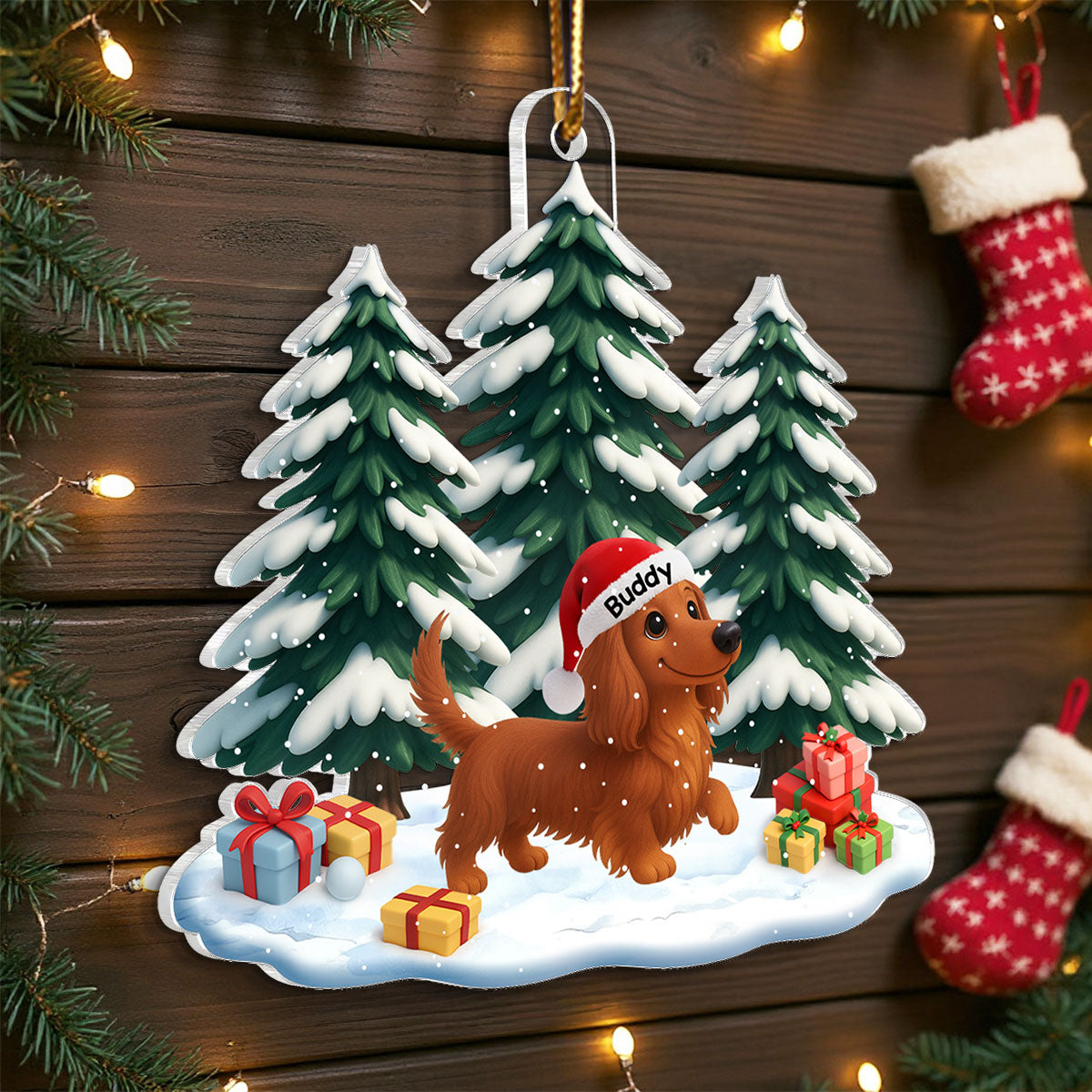 3D Effect Dog Christmas Dachshund Wiener Wonderland - Personalized Acrylic Ornament