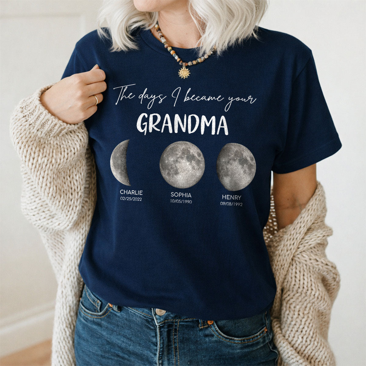 The Days I Became A Grandma Custom Grandkids Birth Moon Phase - Personalized Shirt - Mother's Day Gift For Grandma