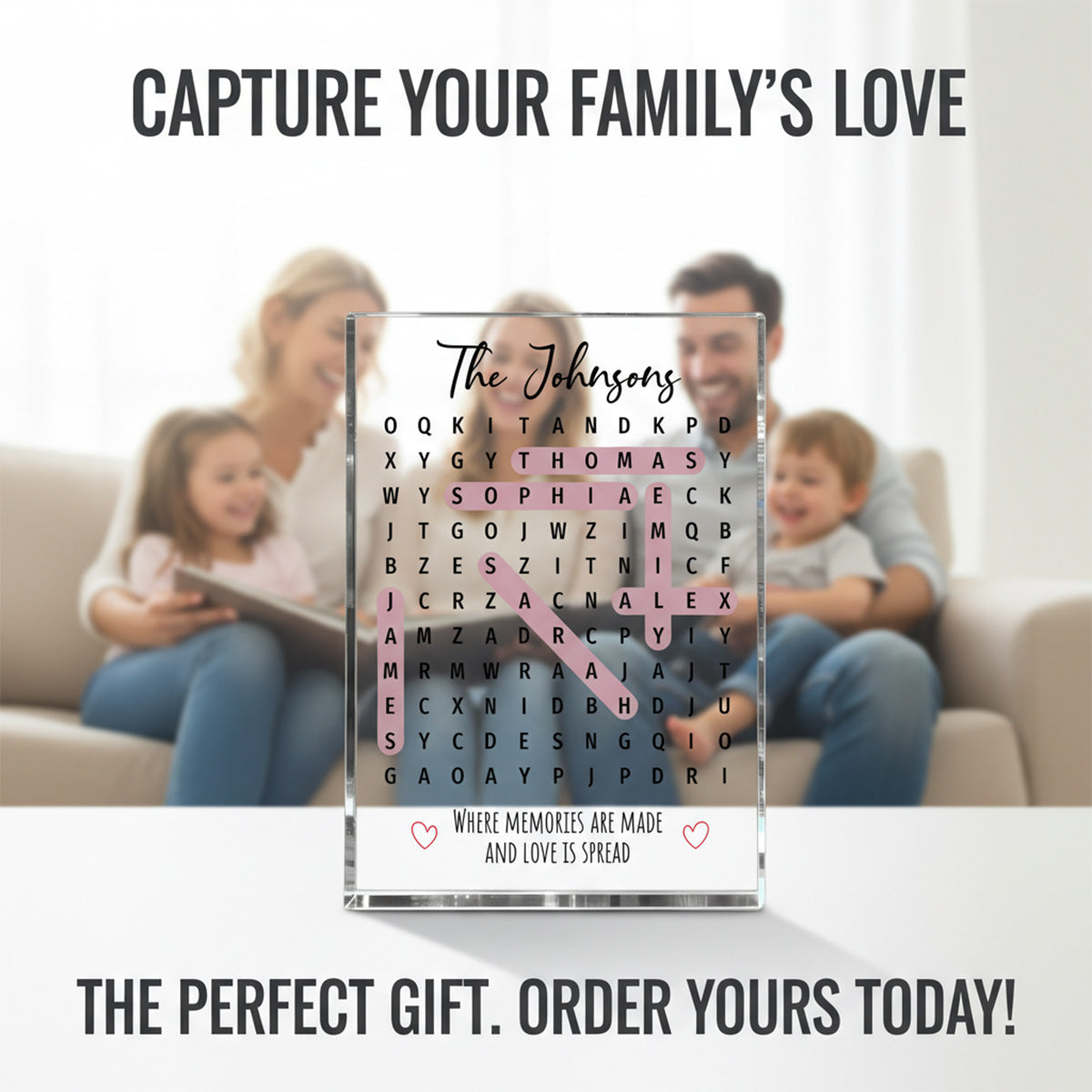 Family Name Word Search Puzzle Created In A Moment, Treasured Forever - Personalized Acrylic Block Plaque