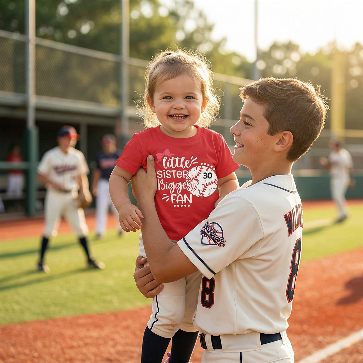 Little Sister Little Brother Biggest Fan - Personalized Kid Shirt - Baseball Little League Game Day Dark Color Shirt