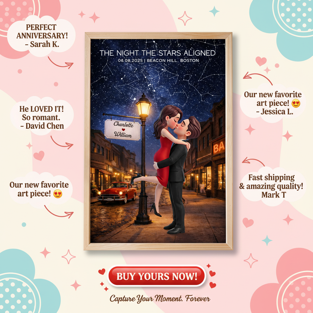 Eternal Love Couple Hugging Kissing Custom Star Map Anniversary Date - Personalized Poster - Valentine's Day Gift For Couple