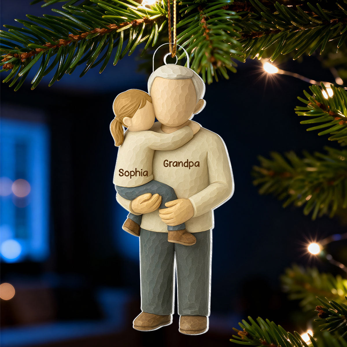 Grandparents Hugging Grandkid - Personalized Acrylic Ornament - Heartwarming Christmas Gift for Grandma Grandpa