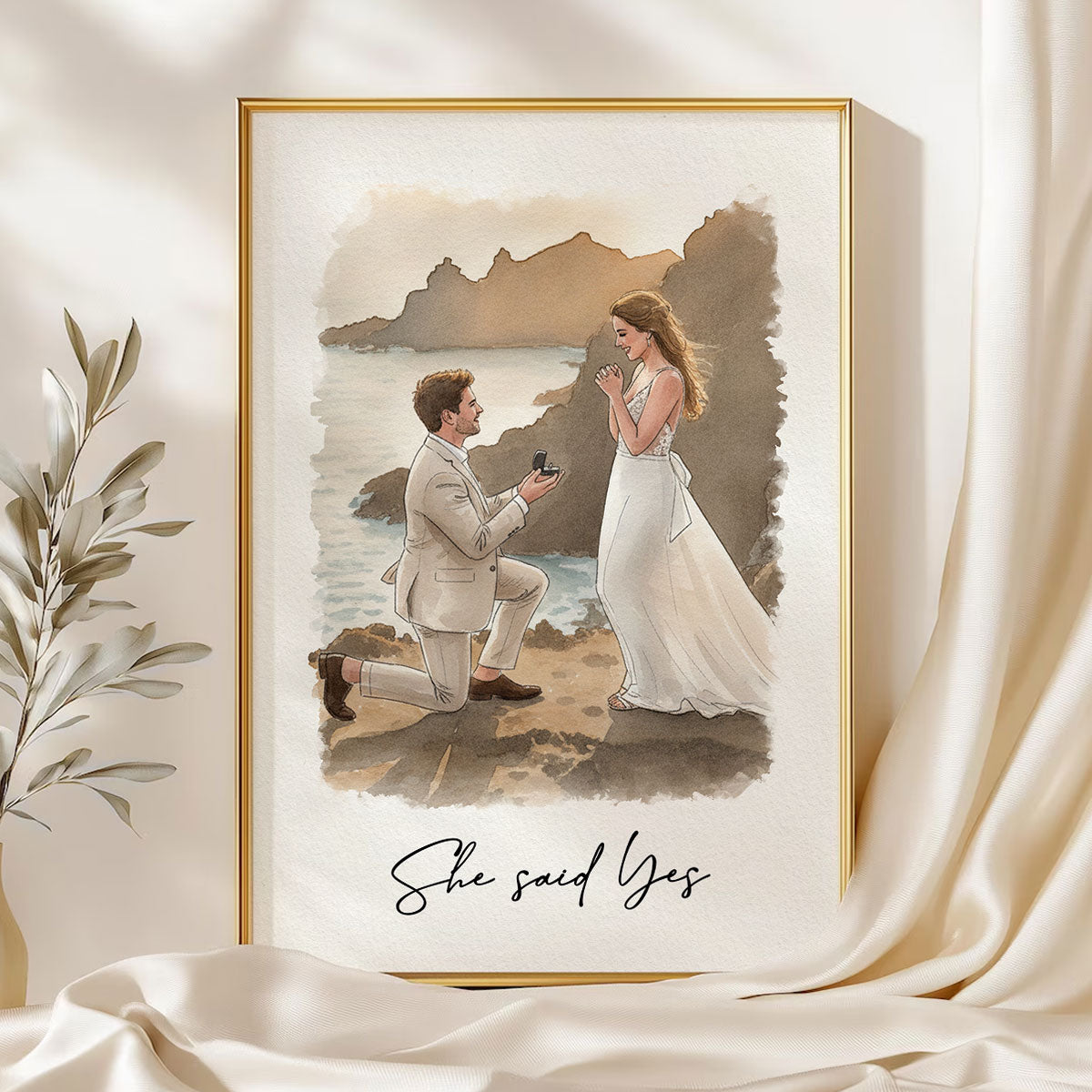Watercolor Couple Family Pet Portrait - Personalized Poster - Anniversary Gift For Couple