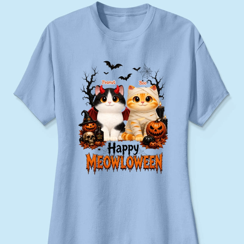 Happy Meowloween - Personalized Shirt - Trendy Halloween Tee for Cat Moms, Cat Lovers