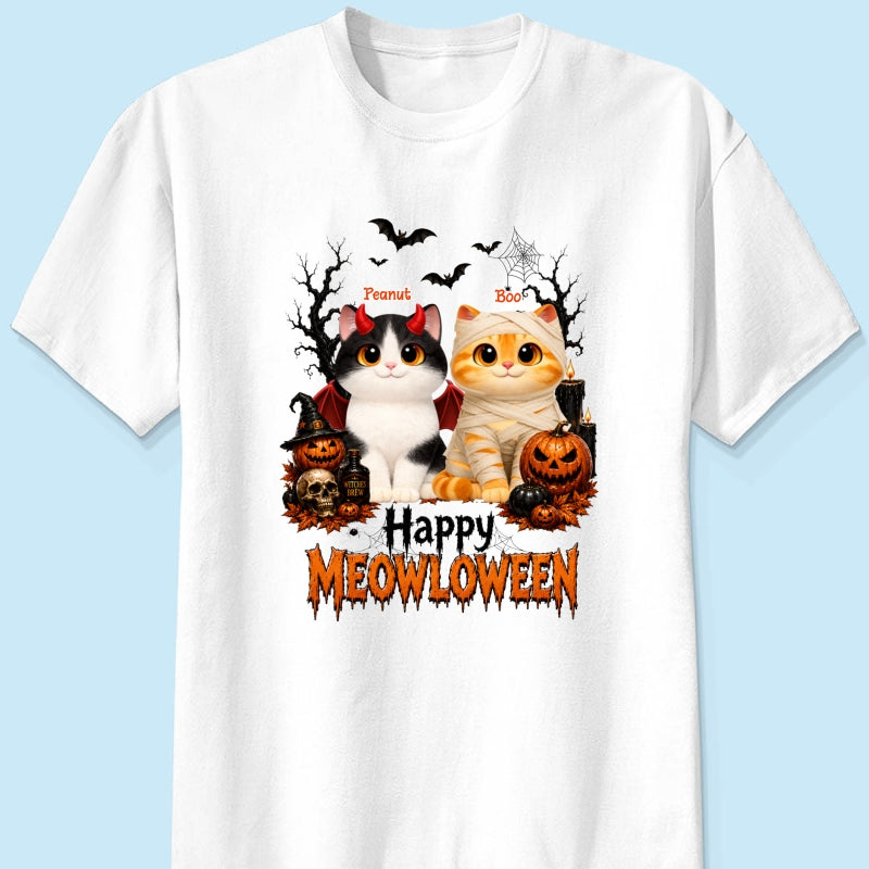 Happy Meowloween - Personalized Shirt - Trendy Halloween Tee for Cat Moms, Cat Lovers