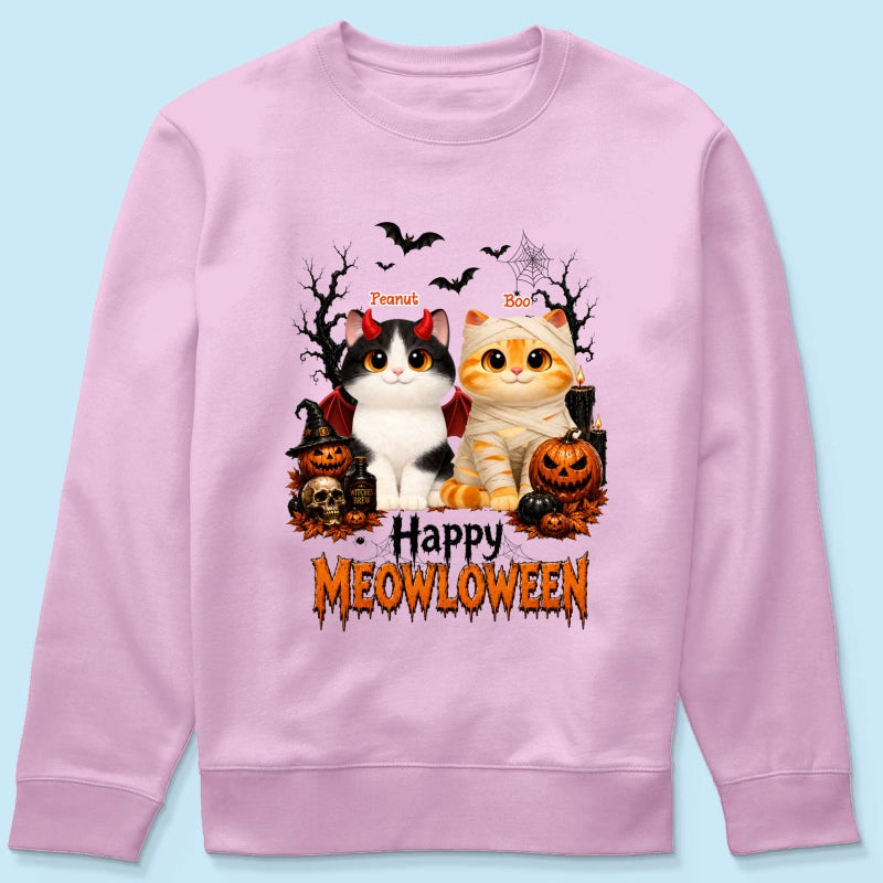 Happy Meowloween - Personalized Shirt - Trendy Halloween Tee for Cat Moms, Cat Lovers