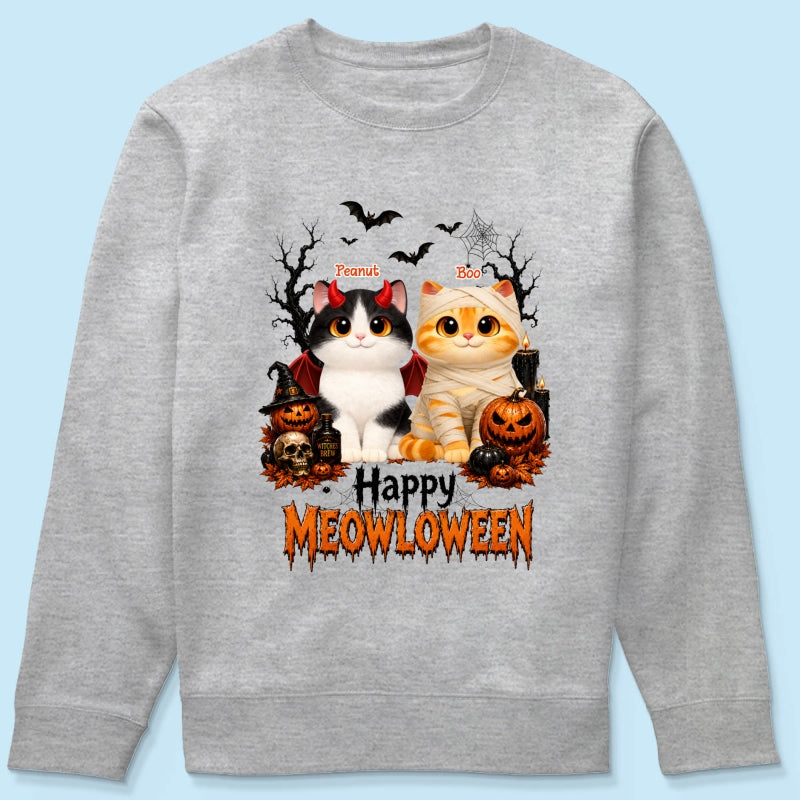 Happy Meowloween - Personalized Shirt - Trendy Halloween Tee for Cat Moms, Cat Lovers
