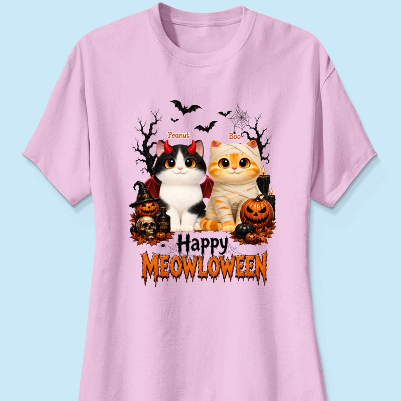 Happy Meowloween - Personalized Shirt - Trendy Halloween Tee for Cat Moms, Cat Lovers