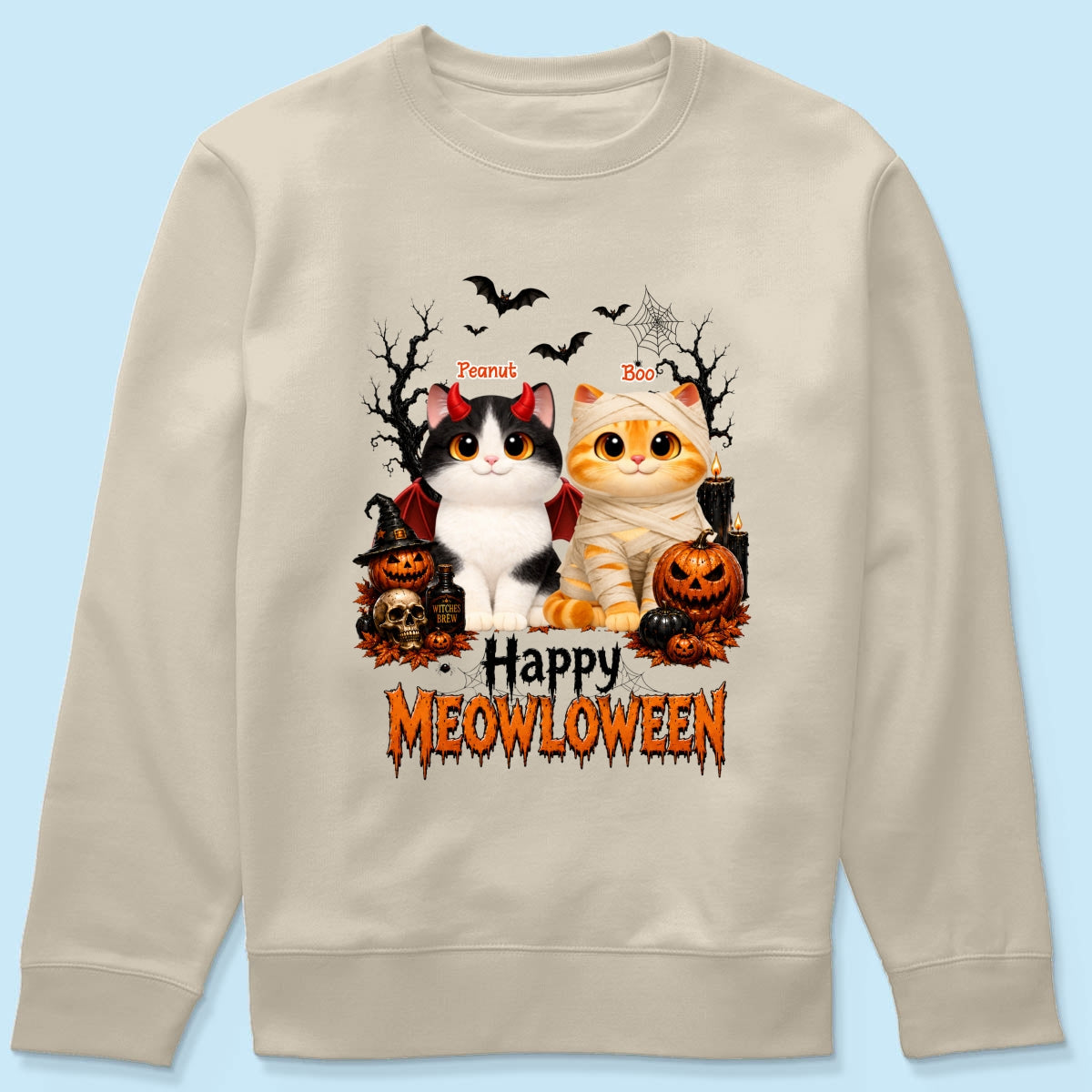 Happy Meowloween - Personalized Shirt - Trendy Halloween Tee for Cat Moms, Cat Lovers