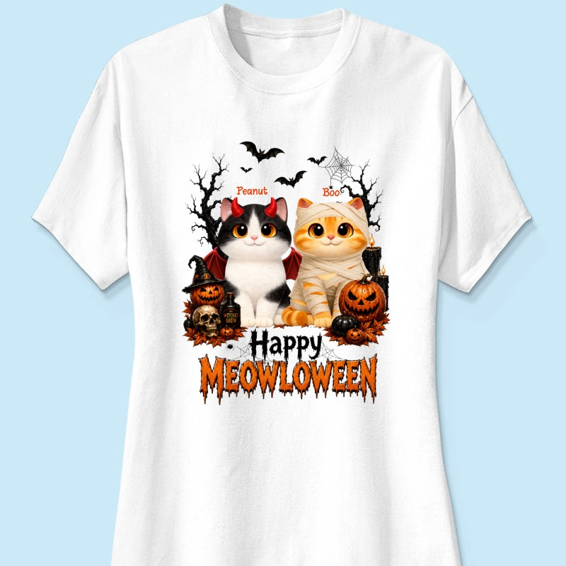 Happy Meowloween - Personalized Shirt - Trendy Halloween Tee for Cat Moms, Cat Lovers