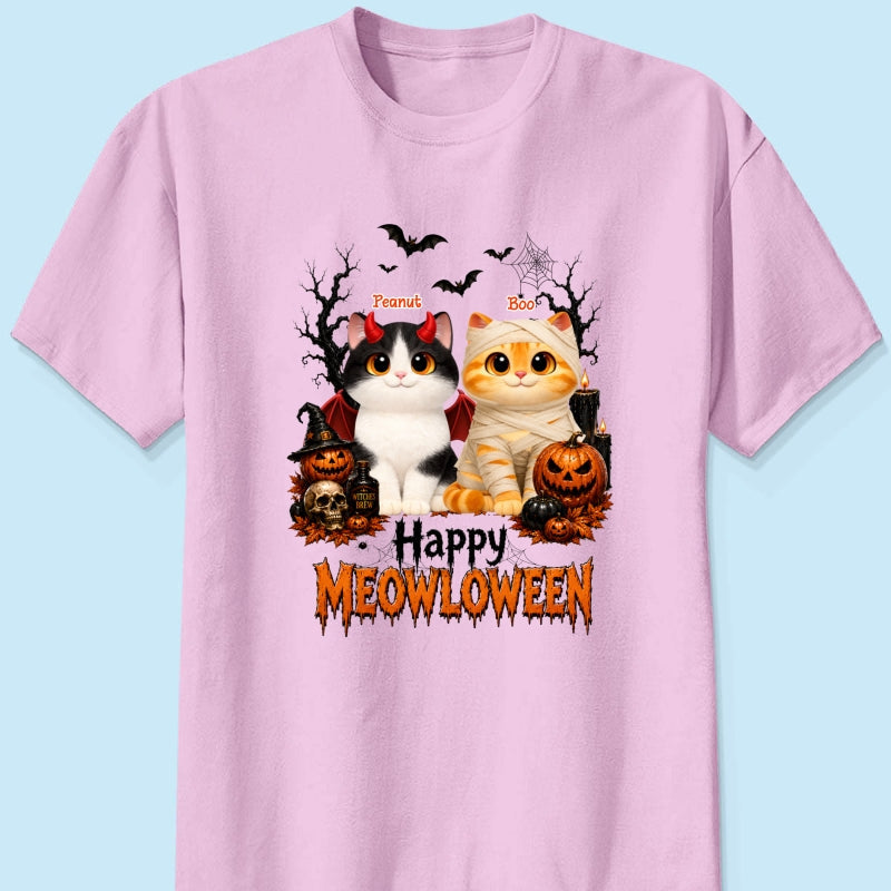 Happy Meowloween - Personalized Shirt - Trendy Halloween Tee for Cat Moms, Cat Lovers