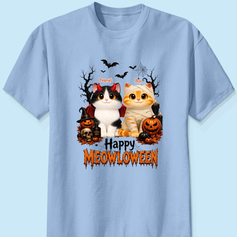 Happy Meowloween - Personalized Shirt - Trendy Halloween Tee for Cat Moms, Cat Lovers