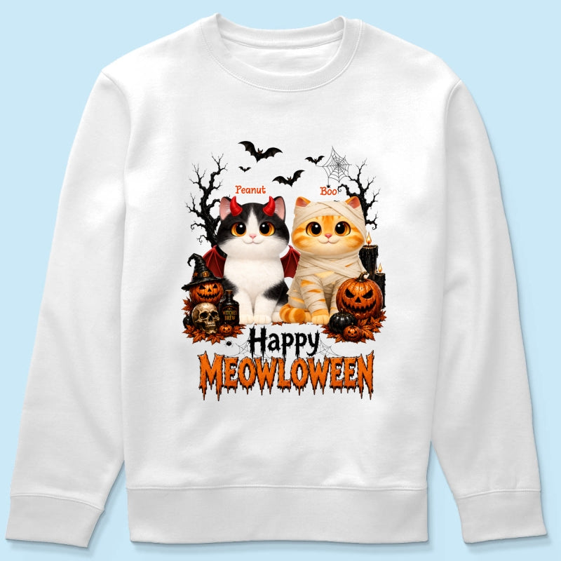 Happy Meowloween - Personalized Shirt - Trendy Halloween Tee for Cat Moms, Cat Lovers