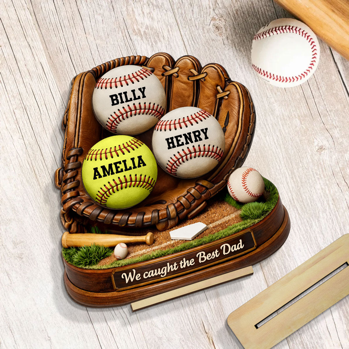 We Caught the Best Mom Dad Grandparents Baseball Softball - Personalized 2-Layered Wooden Plaque - Heartfelt Gift for Her, for Him